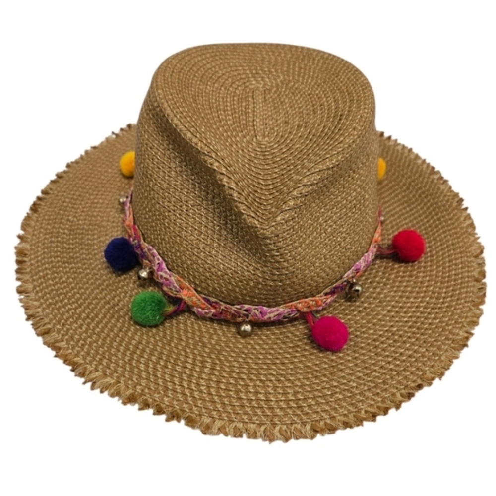 Eric Javits Pom-Pom Straw Fedora Hat - Natural